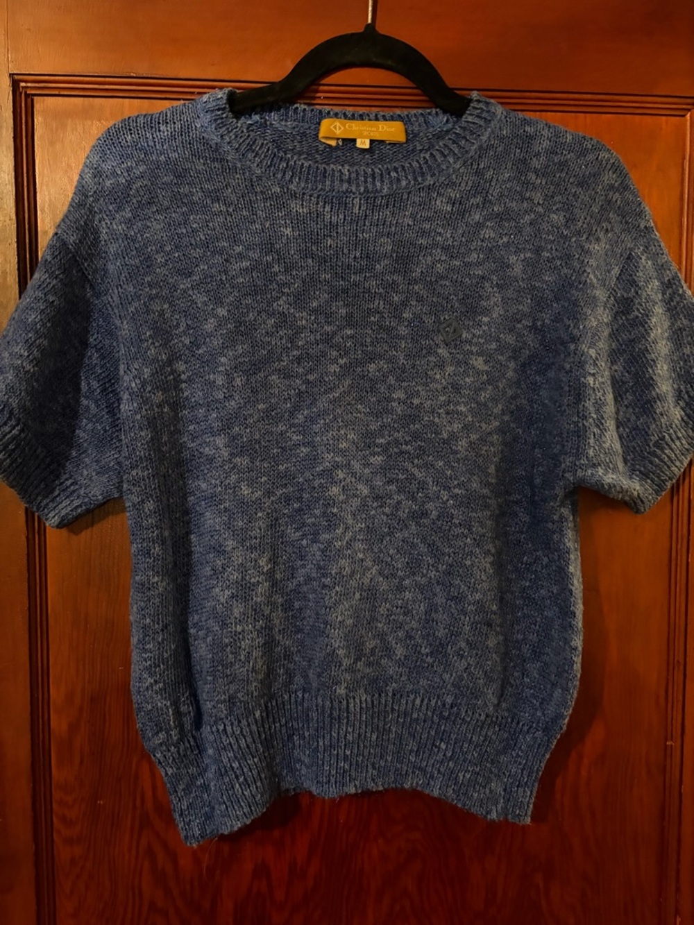 Vintage Christian Dior Sports Blue Silk Blend Short Sleeve Knit Sweater Size M - Picture 4 of 16